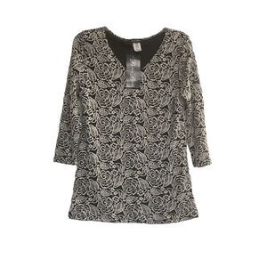 BRITTANY BLACK Women’s Top Black & White Size Small‎ 3/4 Length Sleeves New